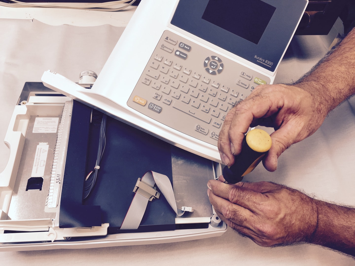 Medical equipment being serviced